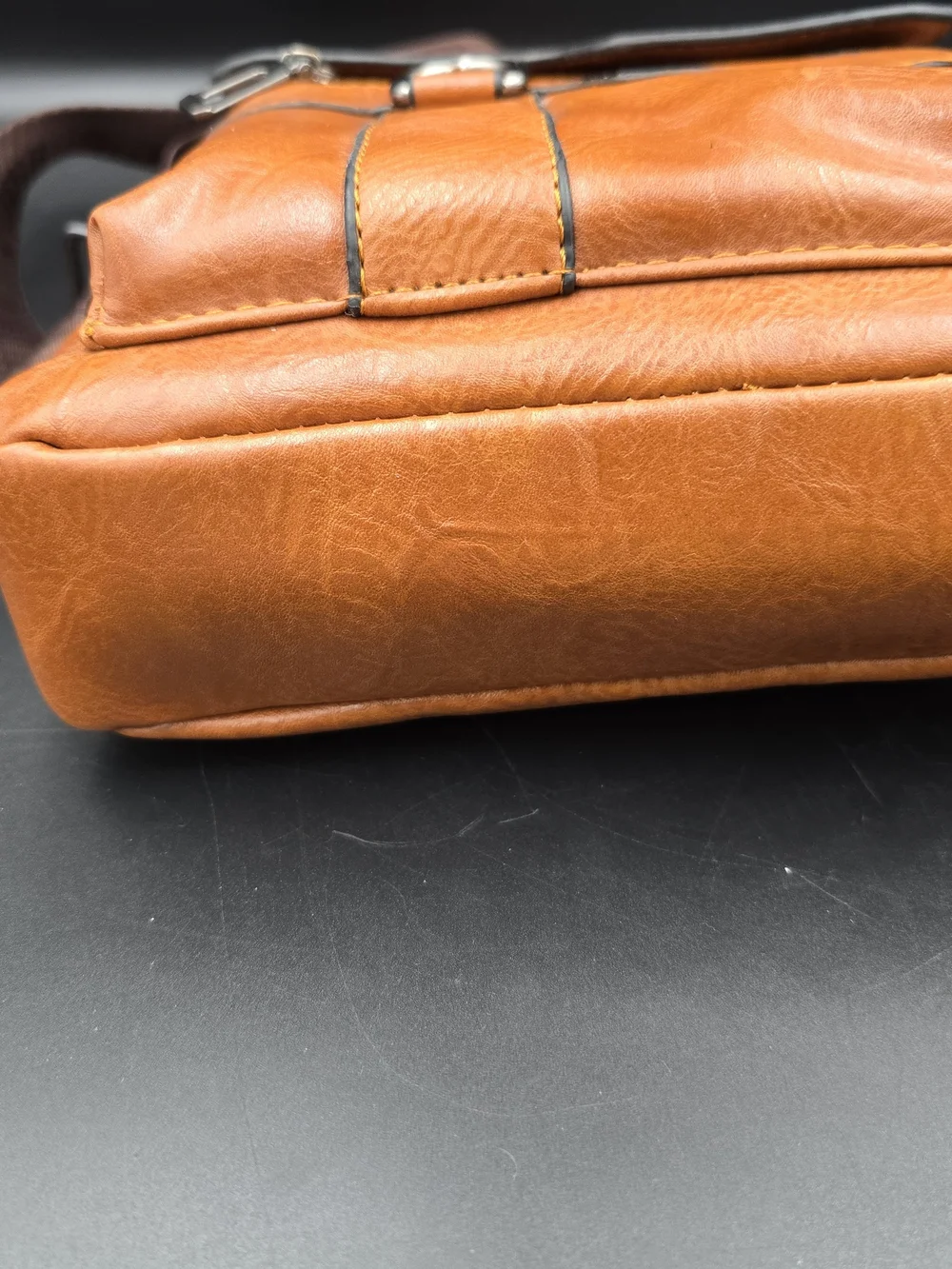 Tan Leather Messenger Crossbody for Men